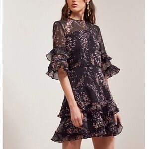 KEEPSAKE the Label light up black floral fit and flare mini dress XS